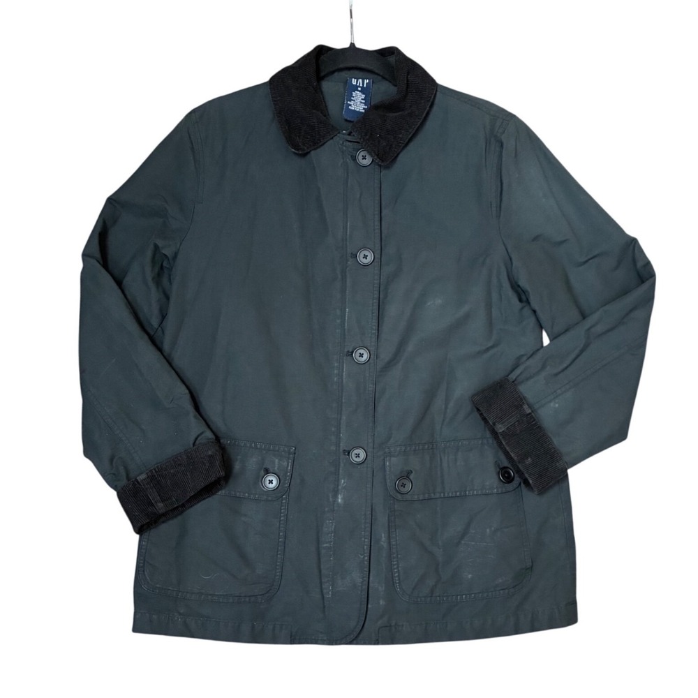 Gap Mens Barn Jacket Field Coat Dark Grey Corduroy Trim Plaid Lined 123323-00-1